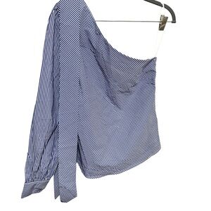 Saks Fifth Avenue Blue Striped One-Shoulder Blouse